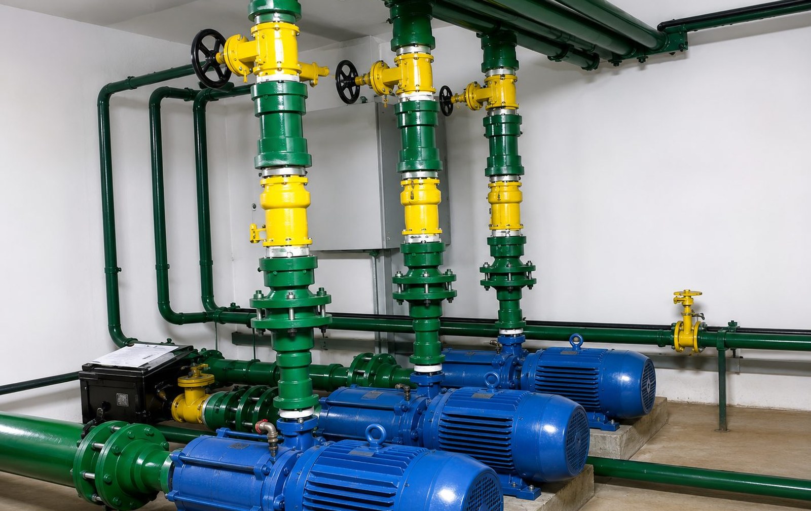 Casa de bombas hidráulica com conjuntos motobomba e manifolds pressurizados
